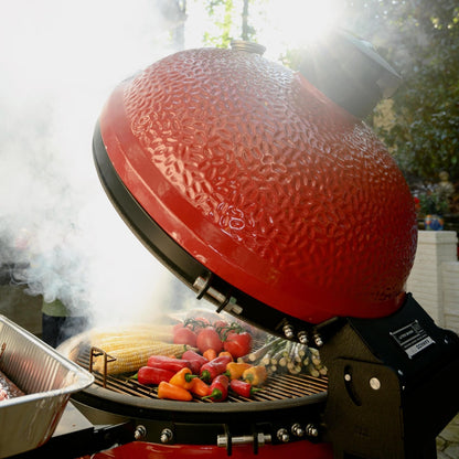 Kamado Joe Big Joe Series II 24-inch Ceramic Charcoal Grill and Smoker with Cart, Side Shelves, Stainless Steel Grates and 450 Cooking Square Inches in Red, Model BJ24RHC