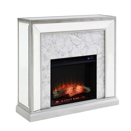 SEI Furniture - Trandling Mirrored Touch Screen Electric Fireplace with Faux Marble - Transitional Design, Grey Glass and Wood - Ideal for Living Room, Bedroom (FR1027359)