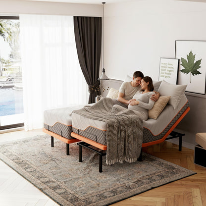 Split King Adjustable Bed Frame with Mattress - 14” Luxury Hybrid Mattress, Smart APP Contorl, Massage, Zero Gravity, Anti-Snore, 5 Minutes Installation, Head and Foot Incline, Medium Soft, Split King