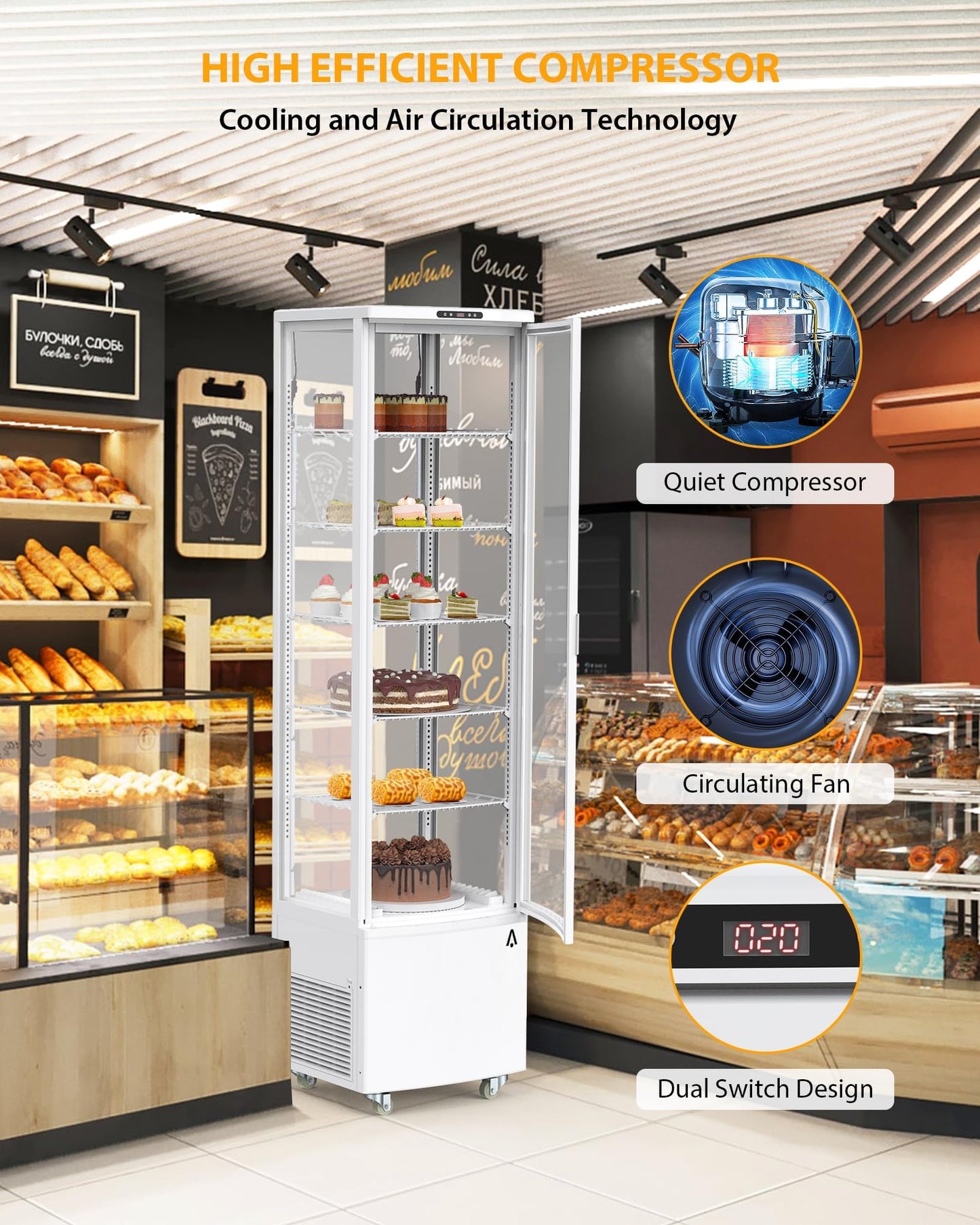 GAOMON idO-A2EfLtRlFtU_six5YQ GHB-WH2025021100014 Countertop Refrigerator Cu.Ft. Bakery Display Case, 10.5 Cubic Feet, White