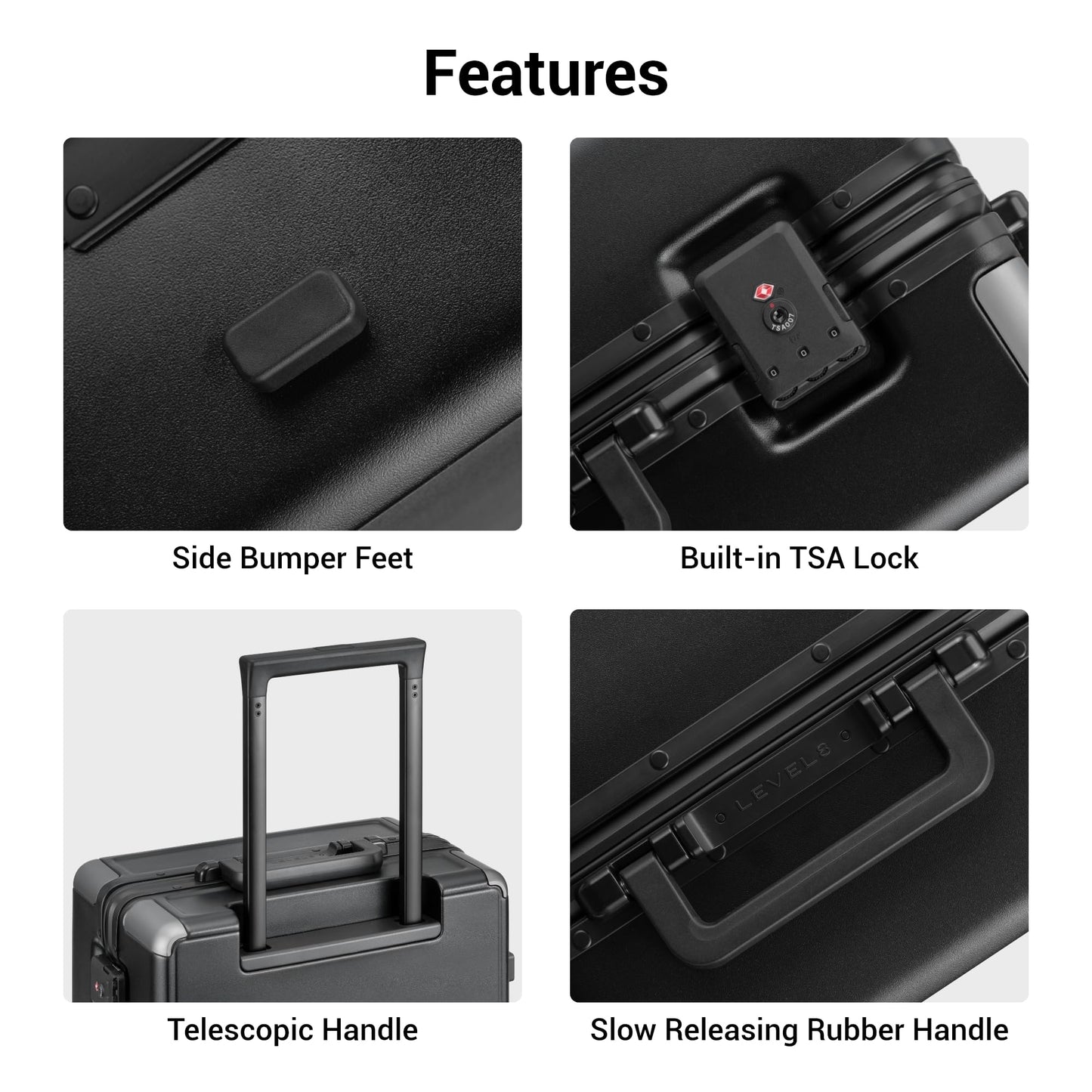 LEVEL8 Zipperless Carry On Suitcase Airline Approved with Aluminum Frame, Hard Shell Luggage with Spinner Wheels, Metal Travel Luggage, 20 Inch, Black