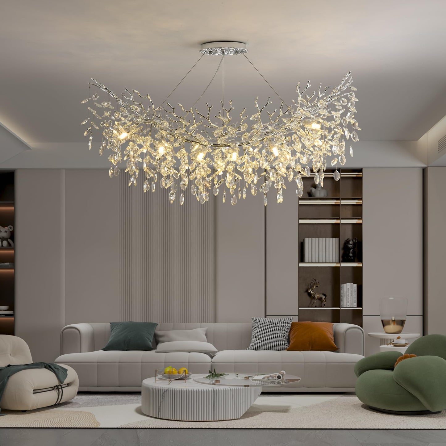 Upfelw Rectangle Crystal Tree Branch Chandelier, L47.3'' Mpdern Luxury Chrome Linear Art Deco Raindrop Pendant Lighting Fixture for Kitchen Island Foyer Living Room Dining Room 14 Lights