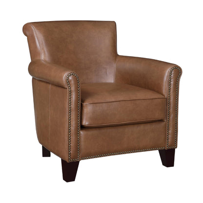 Lexicon 100% Top Grain Genuine Leather Chair, Leather Accent Chairs for Living Room, Solid Wood Frame, Rolled Armrest & Nailhead Trim, Comfy Reading for Bedroom, Office, Waiting Room, Brown