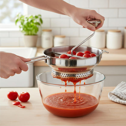 Granite Ware Stainless Steel Deluxe Food Mill - 2-Quart, Durable and Rust-Resistant - Hand Crank with 3 Interchangeable Discs for Purees, Sauces, Soups, Baby Food, Dishwasher Safe