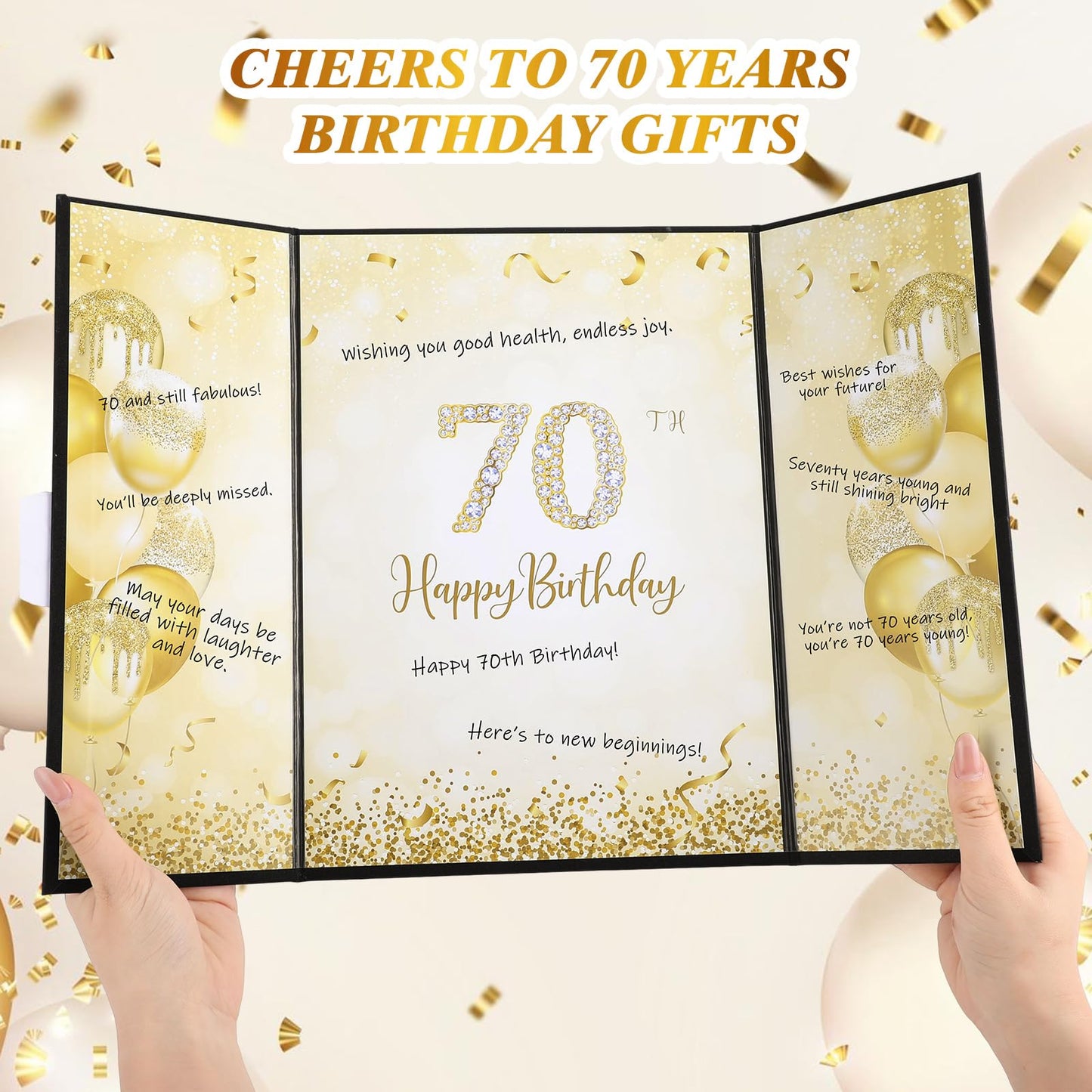 Thboxes Happy 70th Birthday Decorations for Men, Black Gold Signature Guest Book Alternative Cheers to 70 Years Birthday Gifts Creative Signing Card Board for 70th Party Supplies
