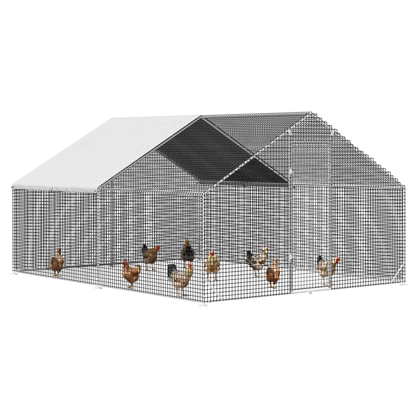 Large Walk-in Chicken Coop with Chicken Run, Galvanized Poultry Enclosure with Waterproof Anti-UV Cover and Security Lock, Ideal for Rabbit, Duck, Backyard and Farm Yard，13.1'x 9.8'x 6.6'
