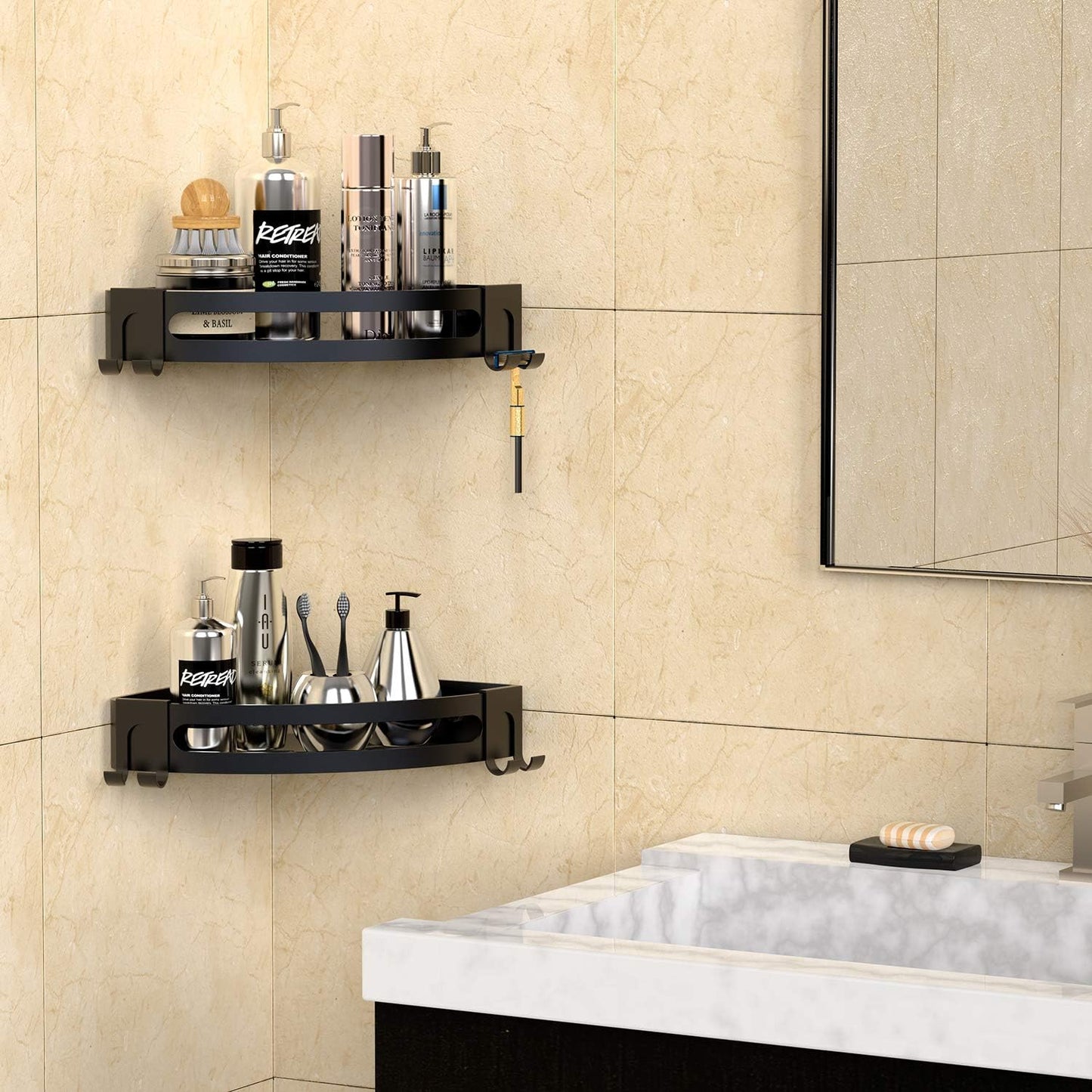 2 Pack, Bakzon Corner Shower Caddy, Shower Shelf Corner No Drilling Bathroom Shower Organizer Storage Rack Adhesive