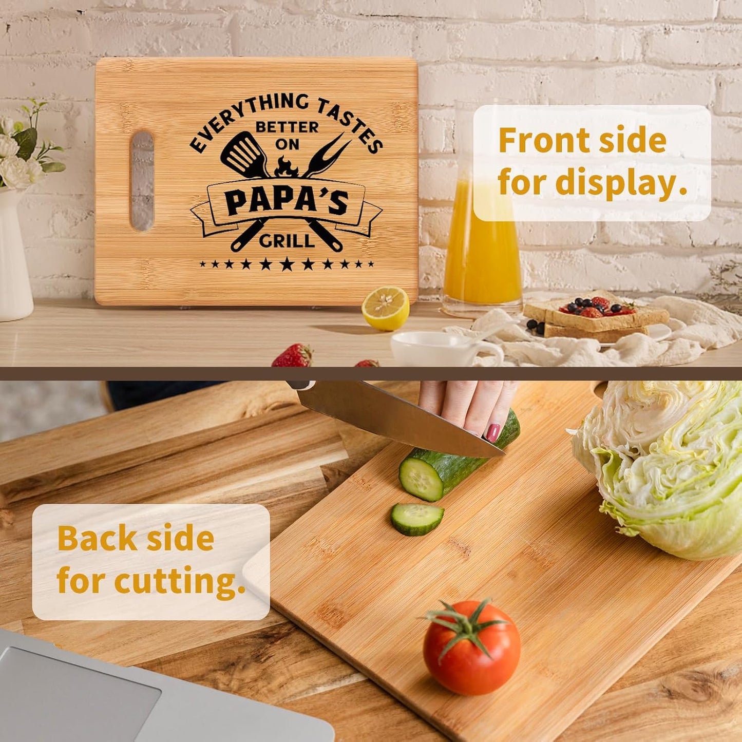 Best Papa Birthday Gifts - Unique Bamboo Cutting Board Gift for Papa Grandpa - Cool Christmas Fathers Day Gift for Papa