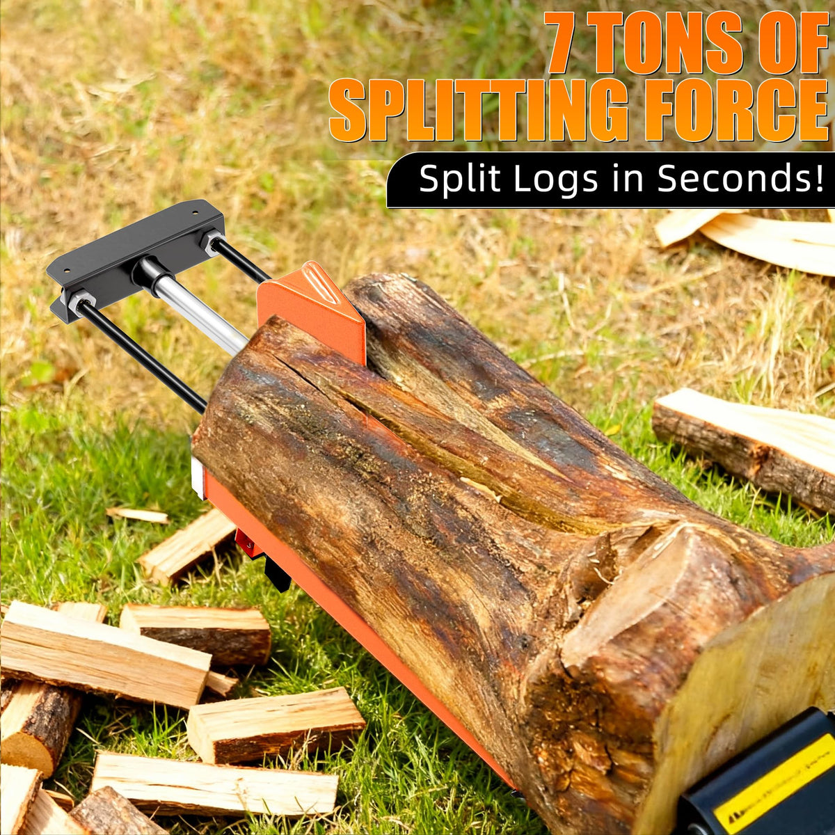 PPOLB 7 Ton Electric Wood Splitter, 15Amp Hydraulic Log Splitter, Portable Electric Log Splitter for Firewood, Compact Horizontal Wood Splitter for Backyard, Garage, Cabin - Orange