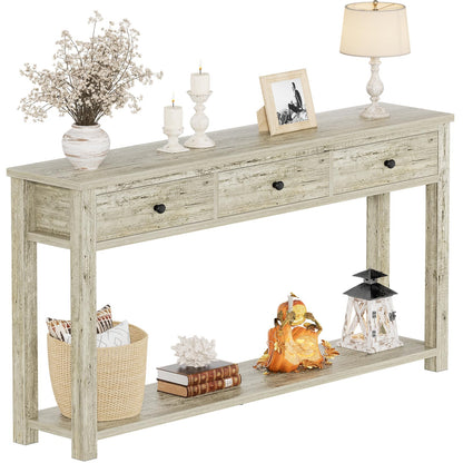 Homieasy Farmhouse Console Table with 3 Drawers, 47 Inch Wood Sofa Table with Storage Shelf for Living Room, Behind Couch, Entryway Table for Hallway, Living Room, or Foyer, Light Rustic Oak