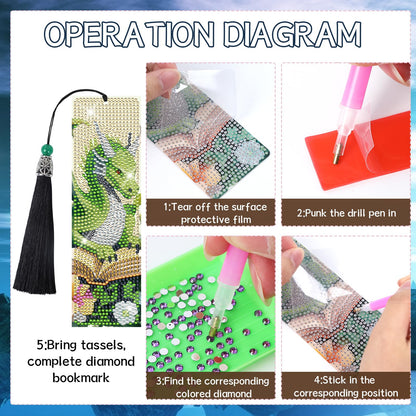 Sitsink Dragon Art Kits - 6 Pc Diamond Bookmarks with Tassels, Fantasy Creature Dragon Painting Kits for Adults