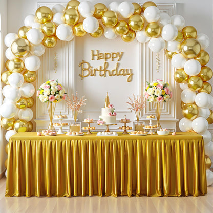 Dark Gold Satin Glitter Tablecloth for Rectangle Tables 6ft,Wrinkle Resistant Ruffles Shimmer Party Table Skirt,Washable 6FT Rectangle Table Cloth Skirt For Birthday,Baby Show,Party,Wedding,Banquet