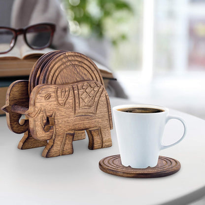 Divit Coasters Wooden for Drinks, Eco-Friendly, Absorbent Handcrafted Coasters with Antique Look (Elephant)
