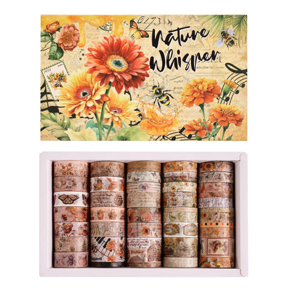 Natural Washi Tape Set, 42 Rolls - Floral, Butterfly, Bee, Botanical,Letter, Vintage Writable Scrapbooking Tapes for Journaling, Bullet Diaries, Card Making, Gift Wrapping, Aesthetic Craft Supplies