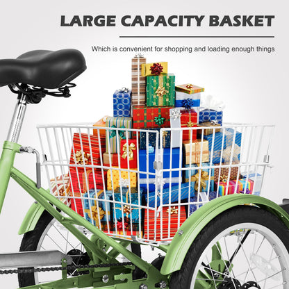 H&ZT Adult Tricycle, 3 Wheeled Bike, Trike Cruiser Bike, with 7-Speed Gear, Parking Brake Handle, Low Step, Large Rear Basket, Elderly Friendly, for Men, Women, and Teens