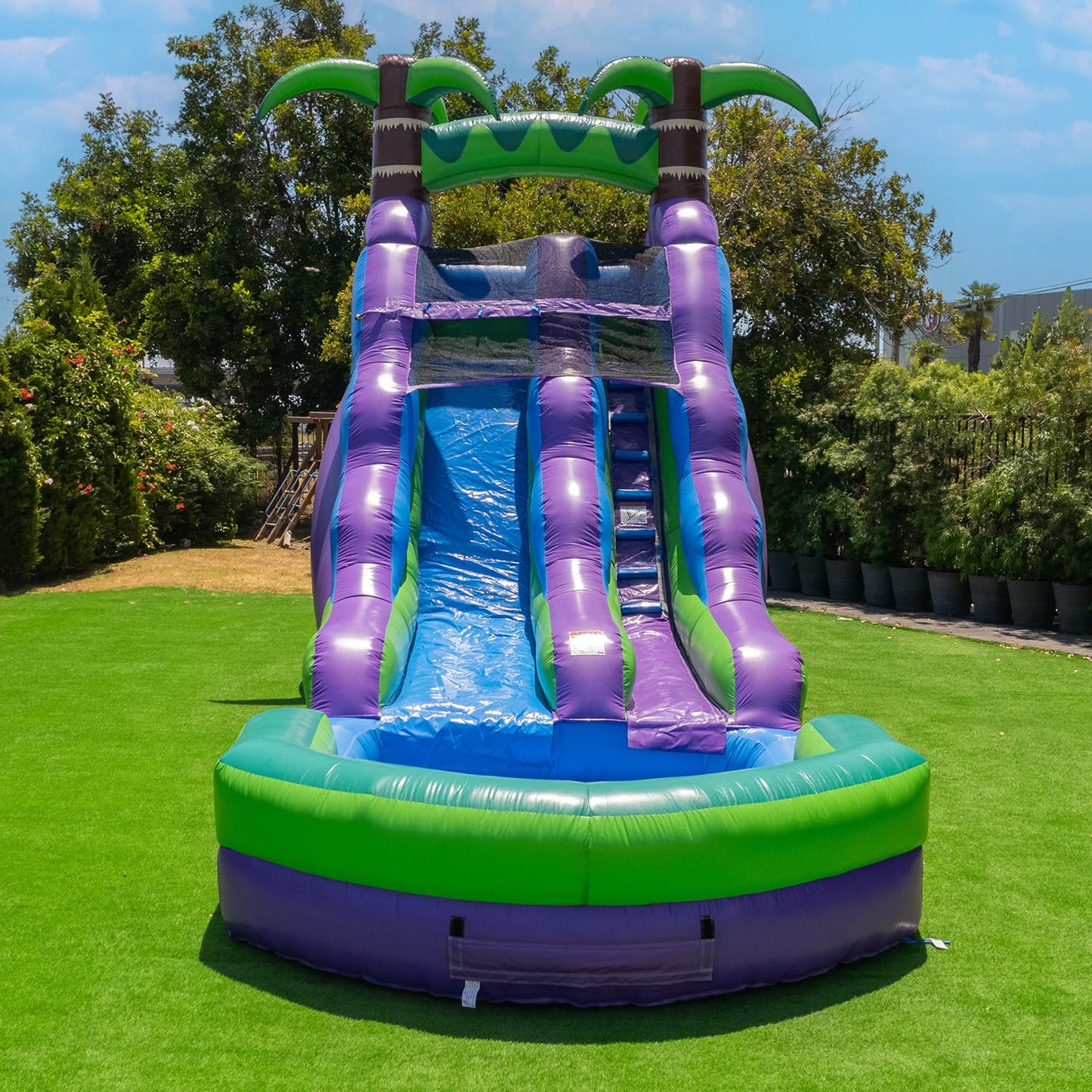 HeroKiddo 16ft Tropical Inflatable Water Slide with Pool, 25ft Long- 100% Commercial Grade PVC Vinyl, Reinforced Strength Wet/Dry Fun, Front Load Entry for Easy Supervision
