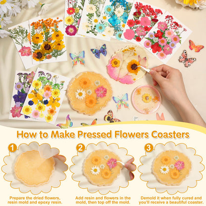235 Pcs Pressed Dried Flowers for Resin, Natural Real Dried Pressed Flowers for Crafts, Bulk Dry Flowers for Resin Molds, Candles, DIY Art Jewelry Making with Tweezers Butterfly Stickers Set Decorate