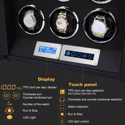 SNEOLTJN Watch Winder for 9 Slots Automatic Watches,Ultra-Quiet Japanese Motors, Built-in LED Illumination and LCD Touchscreen Control