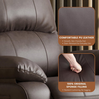 Attalee Leather Swivel Rocker Recliner Chair, Traditional Manual Chair, Upholstered Nursery Glider Rocking Recliner, Comfy Faux Leather Single Sofa with Pocket Spring for Living Room, Dark Brown
