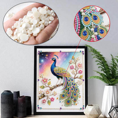 WSLWXSHM Pearl Diamond Painting Kits for Adults Peacock, 5D Special Shape Diamond Art Kits for Beginners, Crystal Rhinestones Diamond Painting for Home Wall Decoration Gift 12×16inch/30×40cm Animal