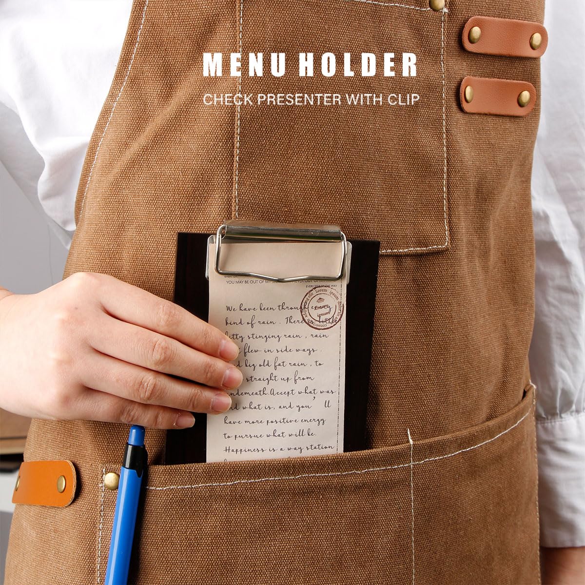 LZMS 4 Pcs 4" x 8" Dark Wood Color Clipboards - Menu Holder - Check Presenter with Low Profile Clip - for Pocket Sized Notepads