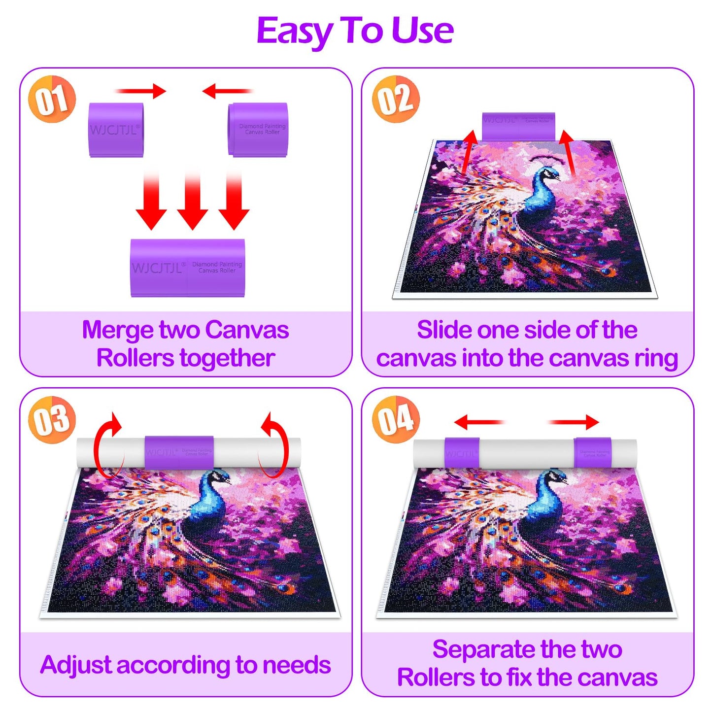 Diamond Painting Canvas Roll Holder – Anti-Roll Canvas Ring Organizer for Diamond Art Kits for Adults – Diamond Painting Art Accessories, Tool for Enhanced Diamond Painting Experience (Purple)