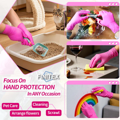 FINITEX Nitrile Disposable Latex-Free Gloves - 3.5mil 100PCS/Box 9inch Long Powder-Free Guantes de Nitrilo Cleaning Medical Exam Food Cooking Glove (100, Medium)