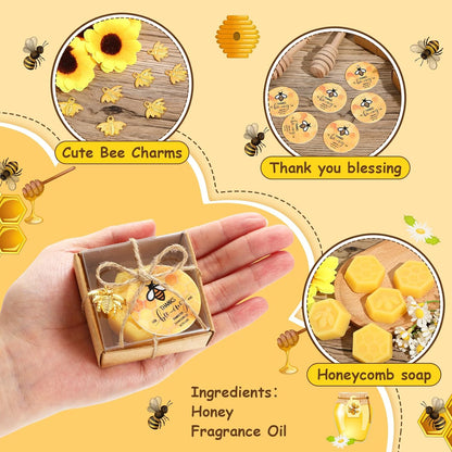 24 Set Baby Shower Bee Party Favors Honeycomb Bee Soap Handmade Scent Soaps with Gift Box Thank You Cards cute Charms