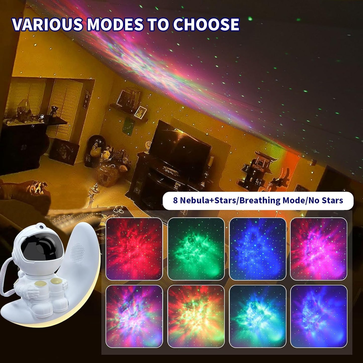 360 Astronaut Star Projector Galaxy Light, Built-in Speaker Space Man Buddy Projector Sky LED Night Light Space