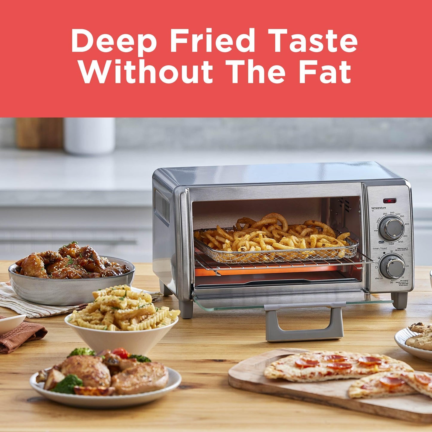 BLACK+DECKER Crisp 'N Bake Air Fry Countertop Convection Toaster Oven, Medium Capacity, 4-Slice, 5-in-1, Fits 9” Pizza, 30-Min Timer, Bake, Broil, Air Fry, Toast, Keep Warm, Stainless Steel
