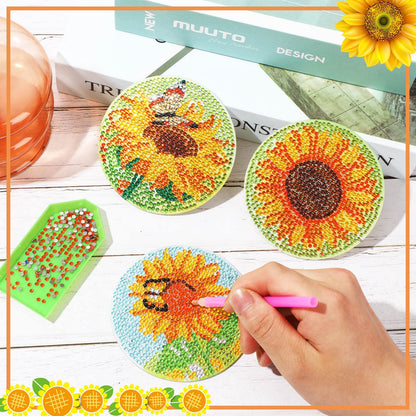 UPINS 8Pcs Sunflower Diamond Art Painting Coasters for Drinks DIY Coaster Diamond Art Kits for Adults Diamond Art Craft Supplies (Sunflower)