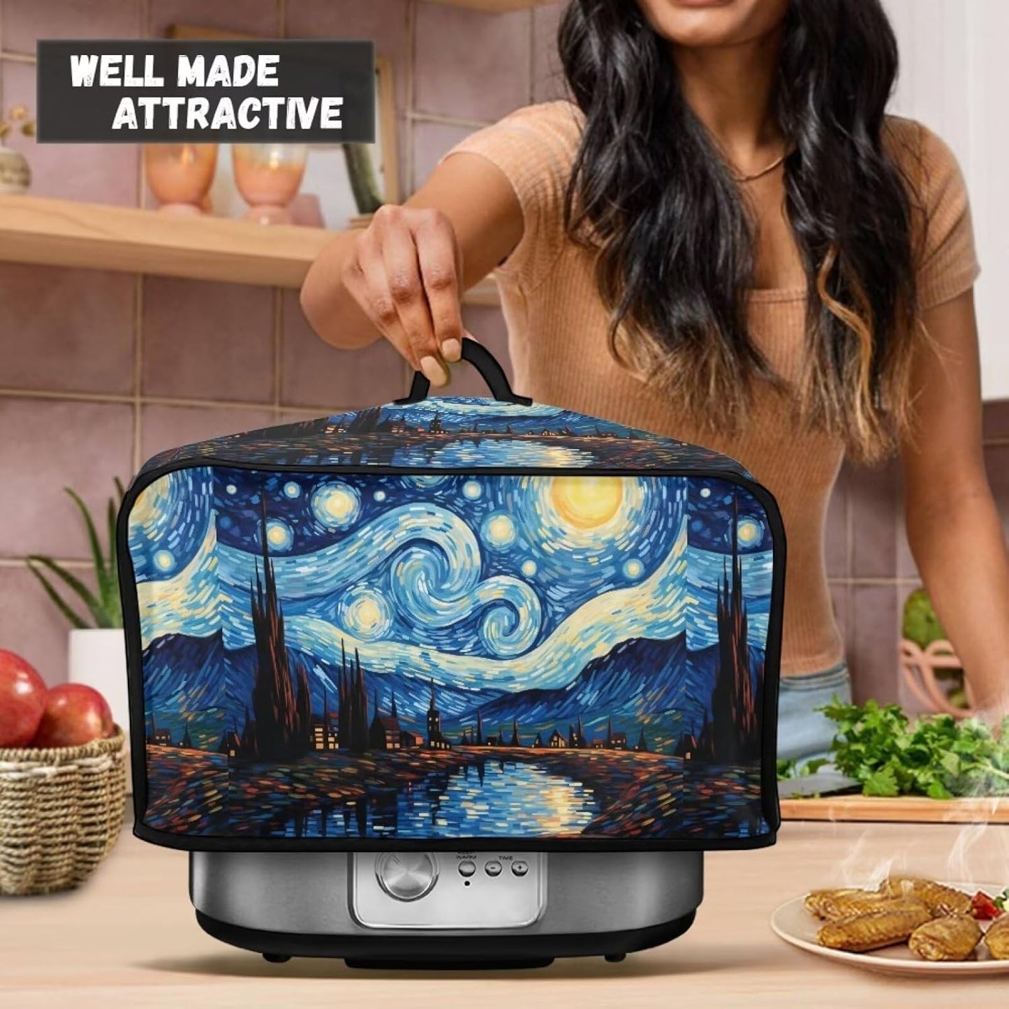 Starry Night Slow Cooker Cover with Mesh Pocket and Top Handle, Small Appliance Cover for Home Kitchen Decor