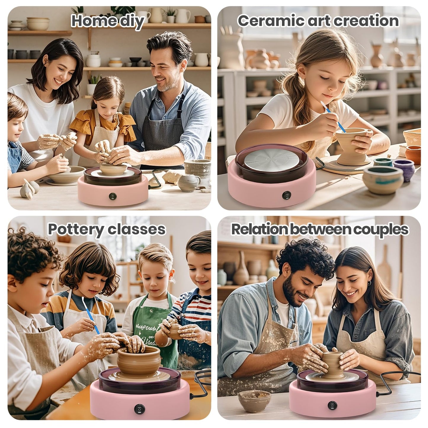 Skirfy Mini Pottery Wheel for Beginners Adults with Foot Pedal9.5" Ceramic Machine for Kids Art Craft Glow in Dark Kits 2.2LB Air-Dry Clay,Carving Tools Adjustable Speed,DIY Projects Birthday Gift