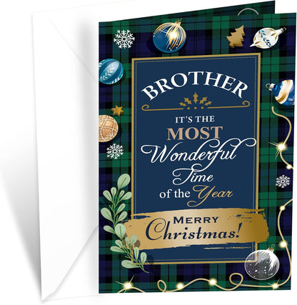 Prime Greetings Christmas Card for Brother - Eco-Friendly Thick Card Stock | 5in x 7.75in with Premium Envelope