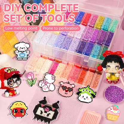 Fuse Beads Kit for Jewelry Making, 2000 Pcs Melty Beads with Storage Box and Big Iron, Create Bracelets, Keychains, Pixel Art, Complete Crafts for Girls & Boys Birthday Gifts, Easter Basket Stuffers