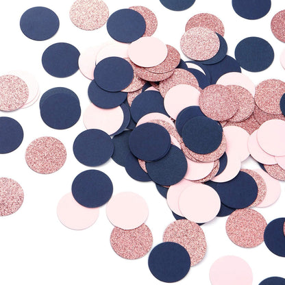 Navy Blue Pink Rose Gold Confetti 300pcs Glitter Gender Reveal Party Decorations, Birthday Table Confetti