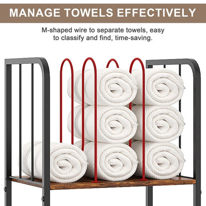 Towel Rack Free Standing 4-Tier M-Shaped Detachable Dividers, Durable Metal Towel Holder, Pool Items Holder, Space-Saving Storage Organizer, Modern Bath Towel Shelf for Bathroom Patent Pending