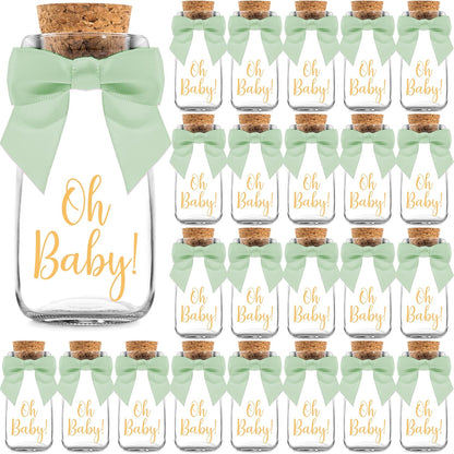 24 Pack Ethisa Vintage Oh Baby Woodland Milk Glass Bottles with Ribbons and Stickers - Classy Baby Shower Favors