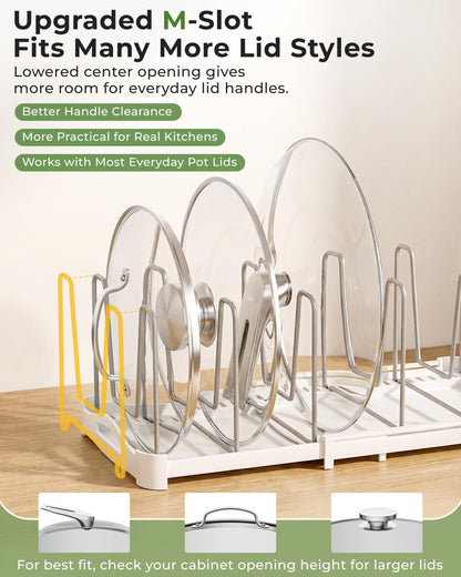 EVERIE Adjustable Bakeware Organizer Pot Lid Holder Rack for Pots, Cake Molds, Cutting Boards, Mats, Cookware, GS02SS, 7.7'' Deep by 12.6'' to 21.5'' Wide