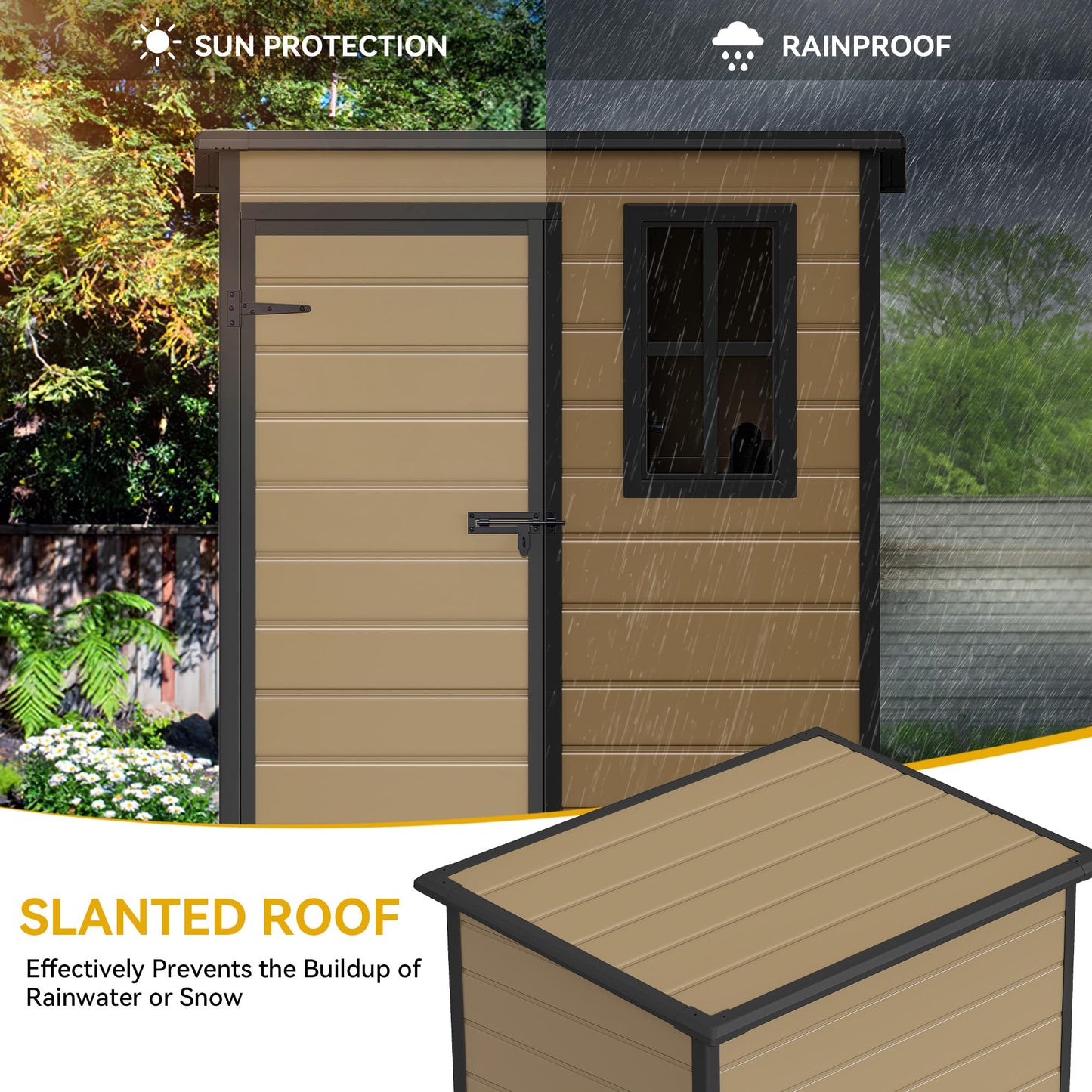 DWVO 5x3ft Resin Outdoor Storage Shed with Floor, Waterproof Lockable Storage Shed with Window, Plastic Outside Tool Storage for Garden Backyard Patio Lawn