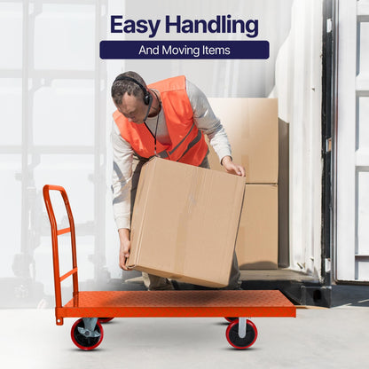 5Seconds Platform Cart Industrial Dolly Cart 3300LB Heavy Duty 60” x 30” Platform Hand Truck Push Cart Super Heavy Duty Diamond Plate Commercial Flatbed Cart 8'' Moving Swivel Wheels (Orange)