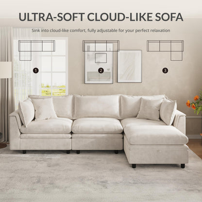 Attalee 113.4'' Modular Sectional Couches for Living Room with Storage Ottoman, Modern Comfy Deep Seat Sleeper Upholstered Cloud Couch Sofa, Oversized 4-Seat L Shaped Couch with Throw Pillows, Beige