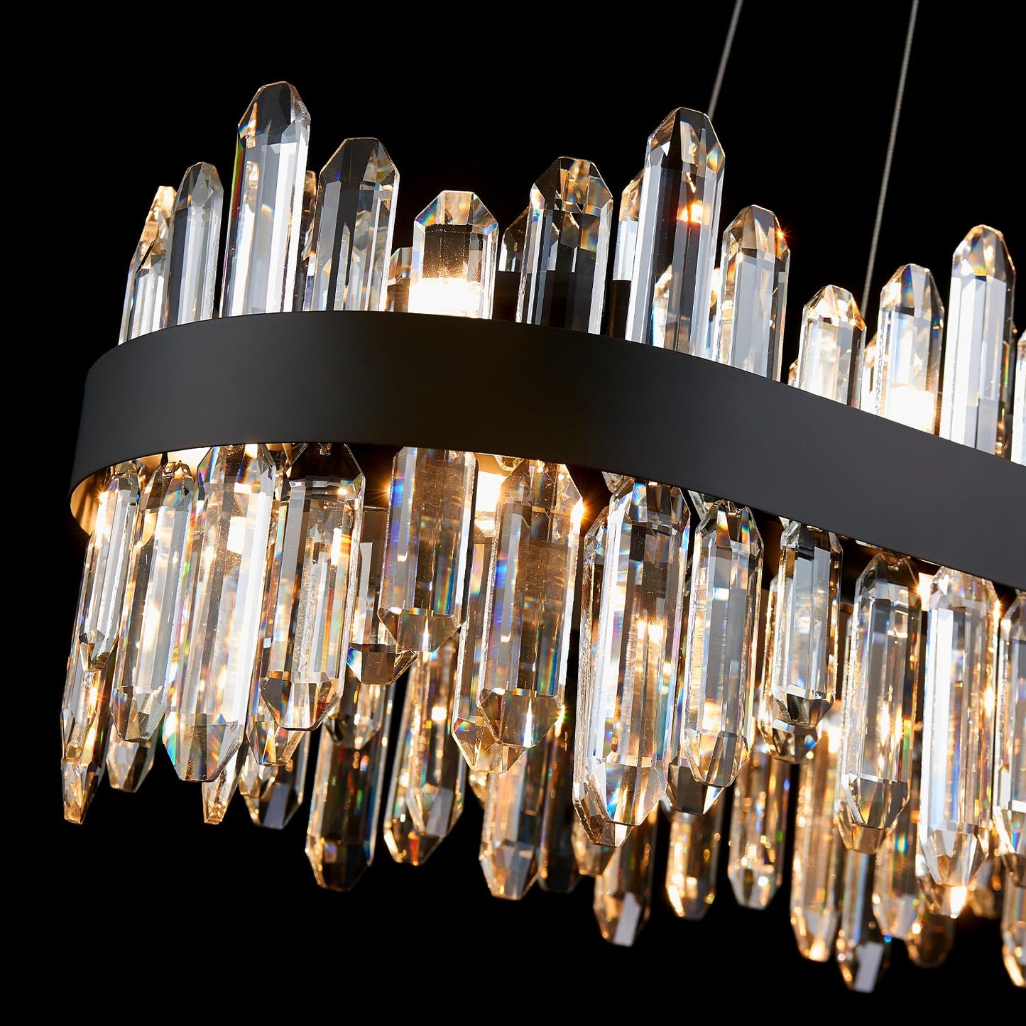 DUNFIZZ Modern Rectangular Crystal Chandelier, 20-Lights Black Raindrop Chandelier Lighting Contemporary Pendant Ceiling Light Fixture for Dining Room Living Room Kitchen Island L35.4''