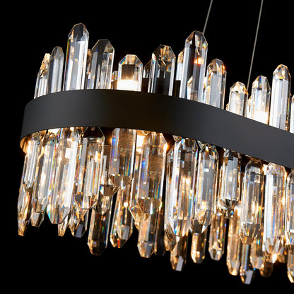 DUNFIZZ Modern Rectangular Crystal Chandelier, 20-Lights Black Raindrop Chandelier Lighting Contemporary Pendant Ceiling Light Fixture for Dining Room Living Room Kitchen Island L35.4''