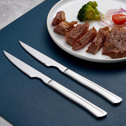 Silver Steak Knife Set, 6 Piece Stainless Steel Kitchen Utility Knives, 8.7-inch Serrated Dinner Knives