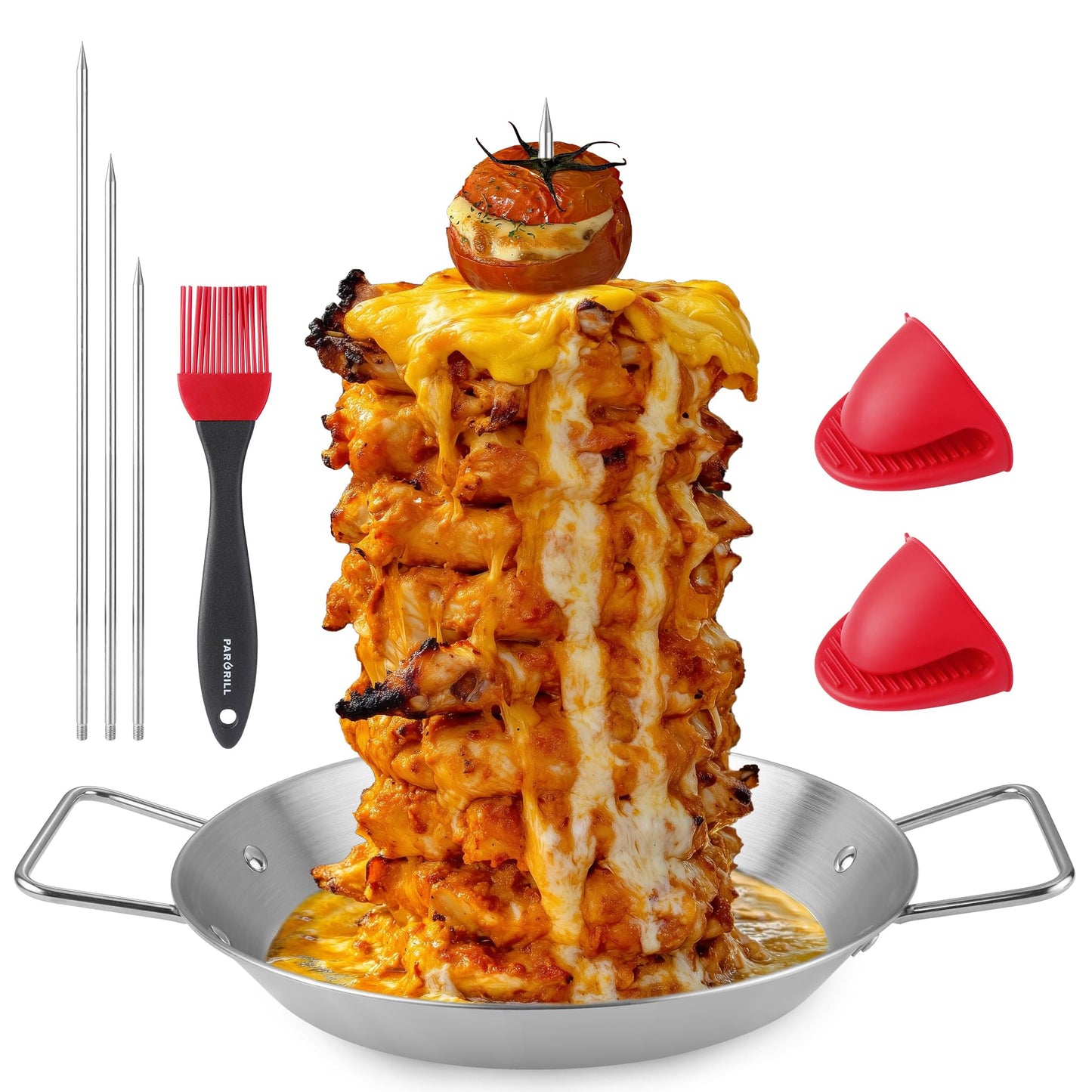 Al Pastor Skewer for Grill Stainless Steel Shawarma Skewer Stand with 3 Spikes (8"/10"/12"),Brush & Anti-scalding Fittings for BBQ Grill Oven