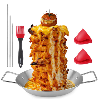 Al Pastor Skewer for Grill Stainless Steel Shawarma Skewer Stand with 3 Spikes (8"/10"/12"),Brush & Anti-scalding Fittings for BBQ Grill Oven