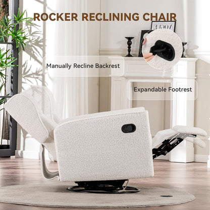 COMHOMA Nursery Rocking Chair Teddy Upholstered Swivel Rocker Recliner Manual Glider Reclining Chair for Living Room Bedroom Offices (Beige,1 PCS)