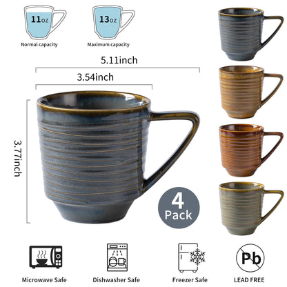Noevany Ceramic Mugs Set of 4, Mug for Coffee Milk Latte Cappuccino Tea, Office Home Dishwasher Microwave Freezer Safe Stoneware Mixed Cup Mug 13 oz Coil A