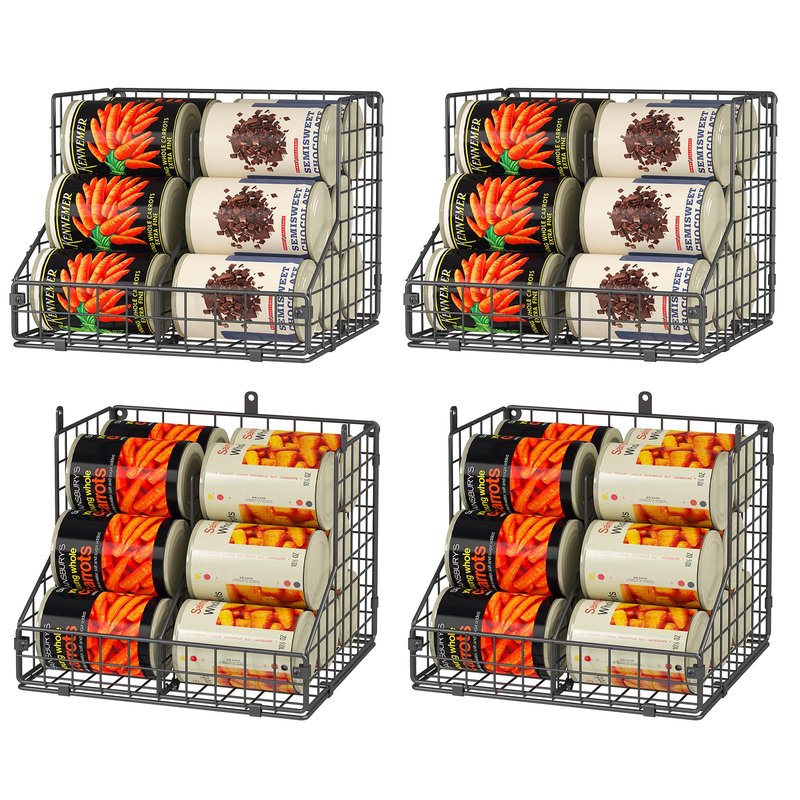 JKsmart 4 Pack Stackable Can Organizer for Pantry with Adjustable Dividers, Soda Can Organizer, Can Storage Dispenser Holds up to 56 Cans, Metal Wire Baskets Can Holder for Kitchen Cabinet Pantry
